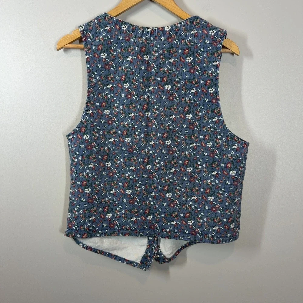 Vintage Cherokee Floral Button Up Vest Blue Corduroy Cottagecore 90s (no size)‎